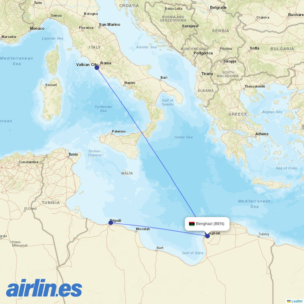 Medsky Airways at BEN route map