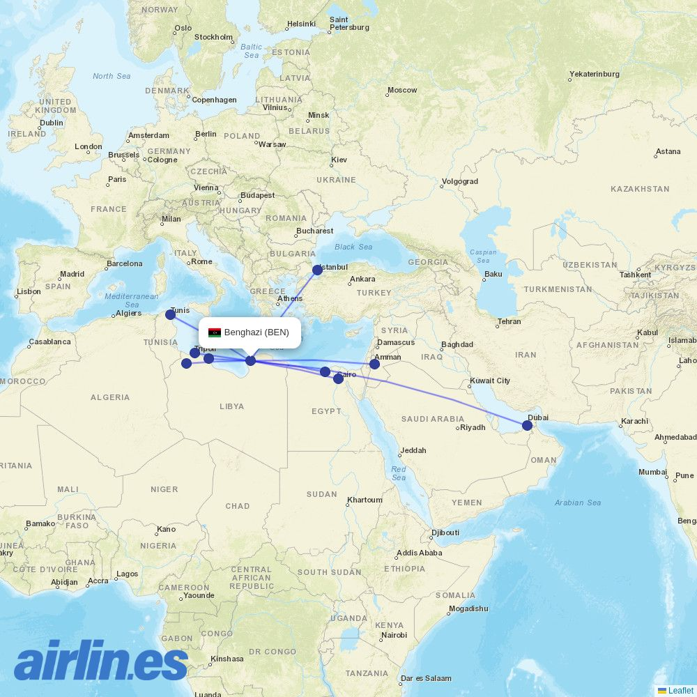 Berniq Airways at BEN route map