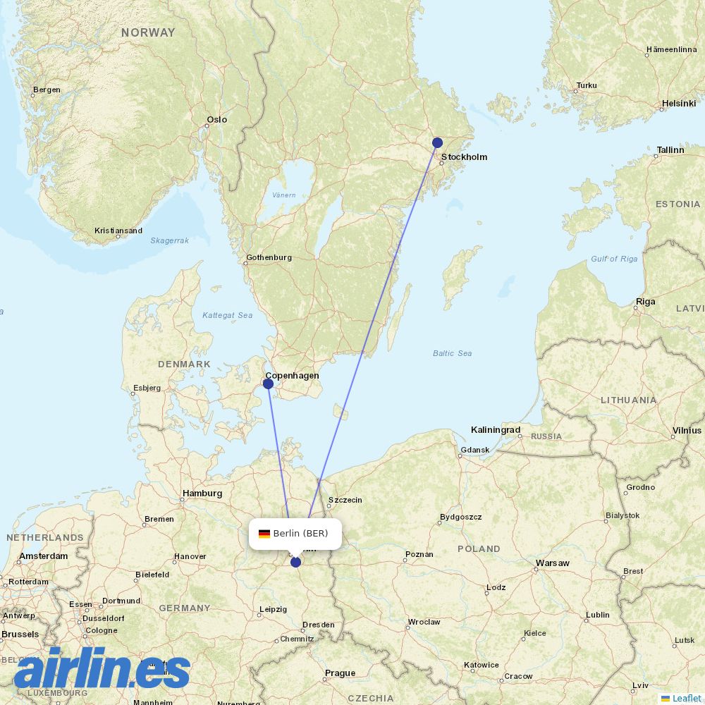 Norwegian Air Sweden from Berlin Brandenburg Airport destination map