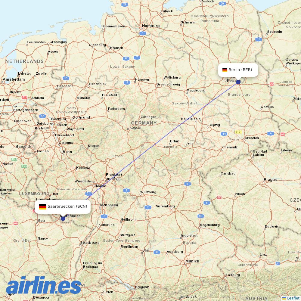 DAT from Berlin Brandenburg Airport destination map