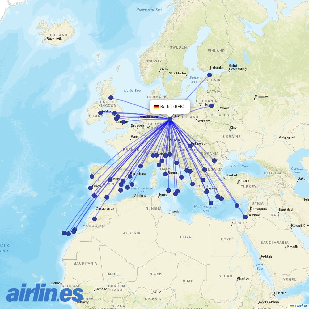 Ryanair from Berlin Brandenburg Airport destination map