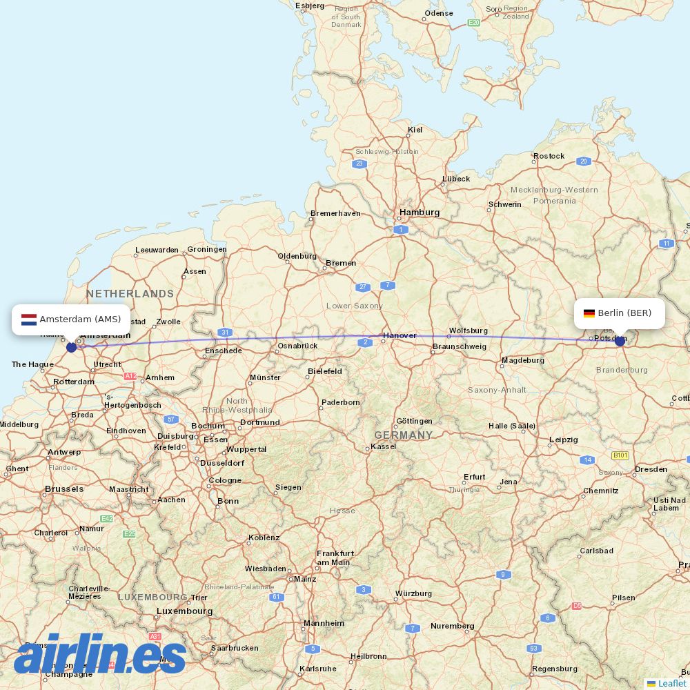 KLM at BER route map