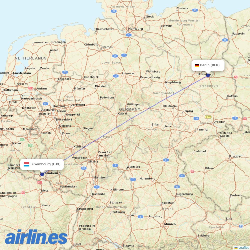 Luxair at BER route map