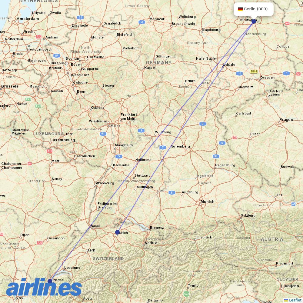 SWISS at BER route map