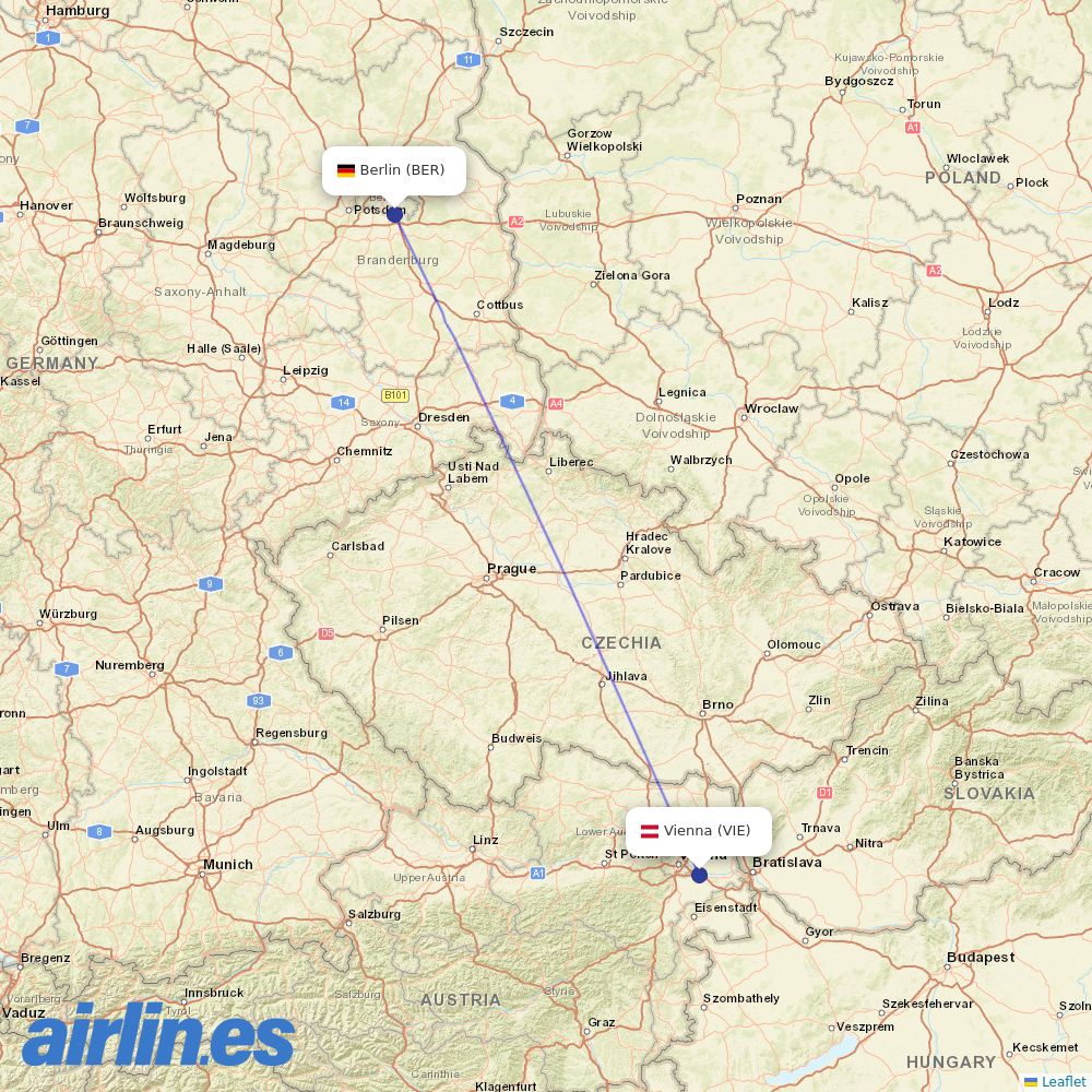 Austrian at BER route map
