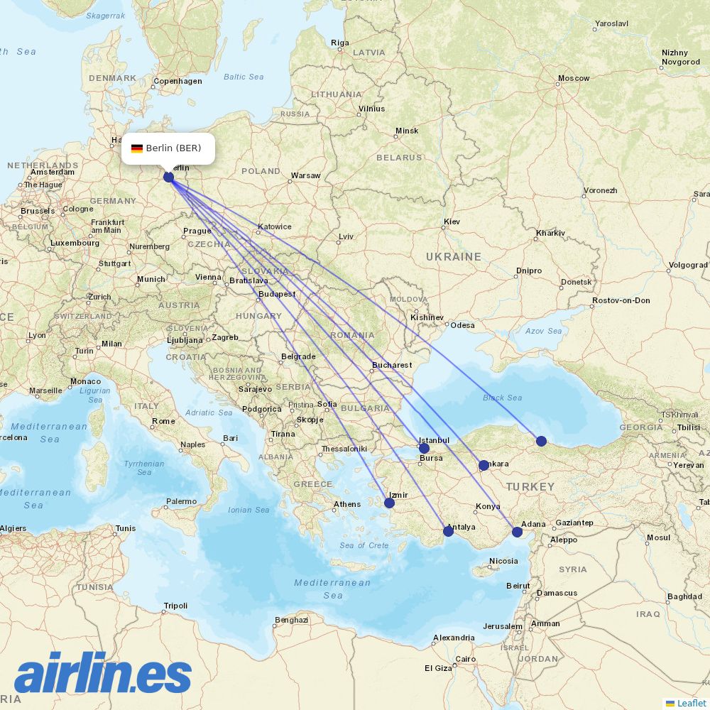 Pegasus from Berlin Brandenburg Airport destination map
