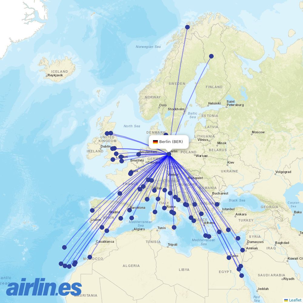 easyJet from Berlin Brandenburg Airport destination map
