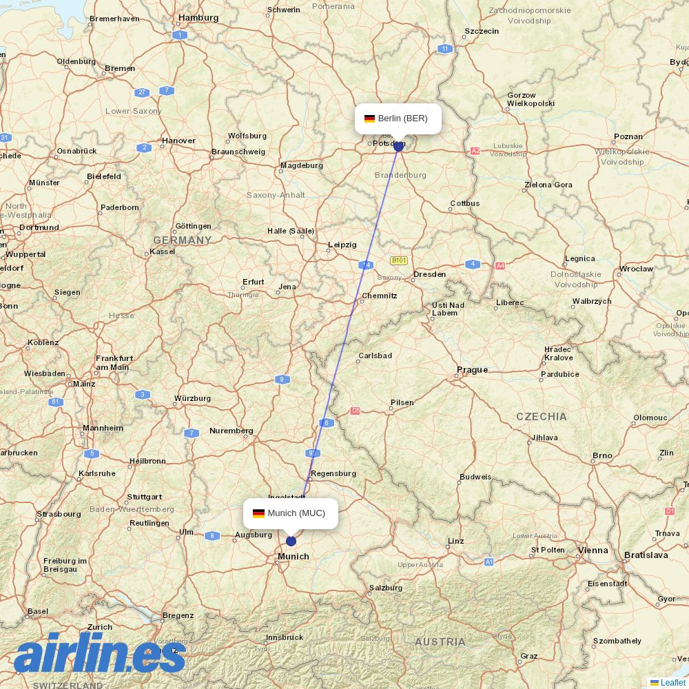 Lufthansa City at BER route map