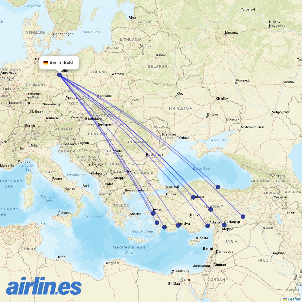 SunExpress from Berlin Brandenburg Airport destination map