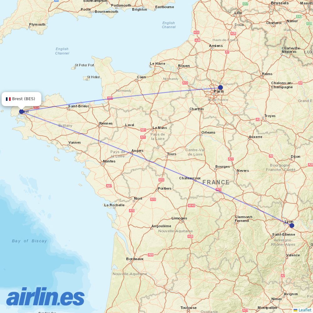 Air France from Guipavas destination map