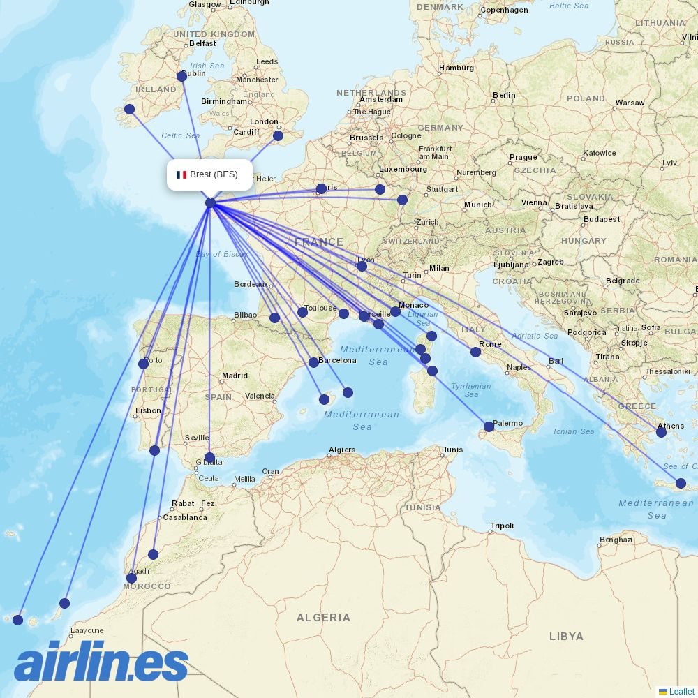 Aer Lingus from Guipavas destination map