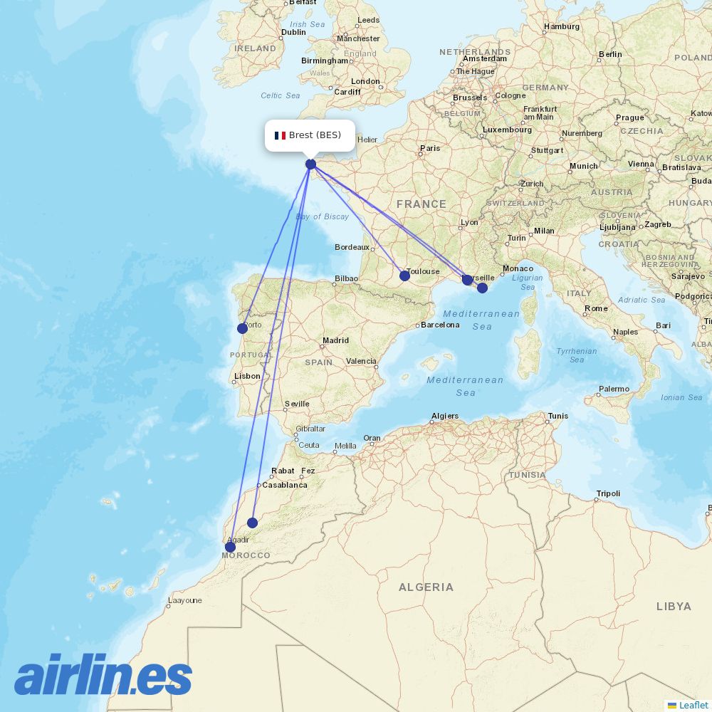 Transavia France from Guipavas destination map