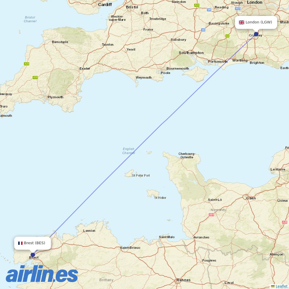 easyJet from Guipavas destination map