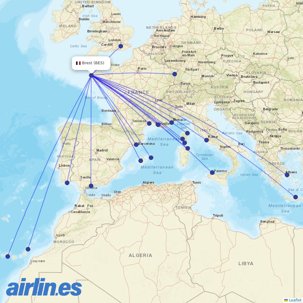 Volotea from Guipavas destination map