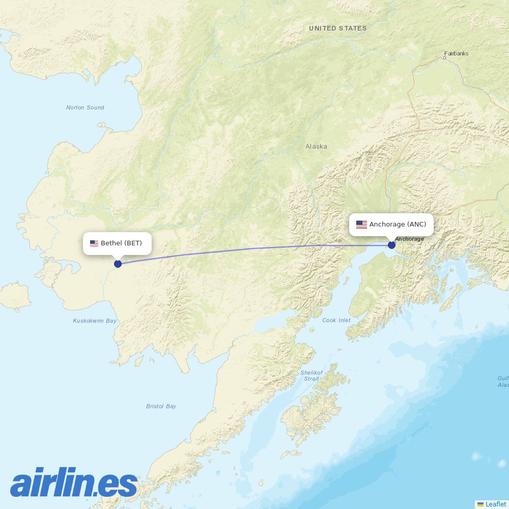 Alaska Airlines from Bethel destination map