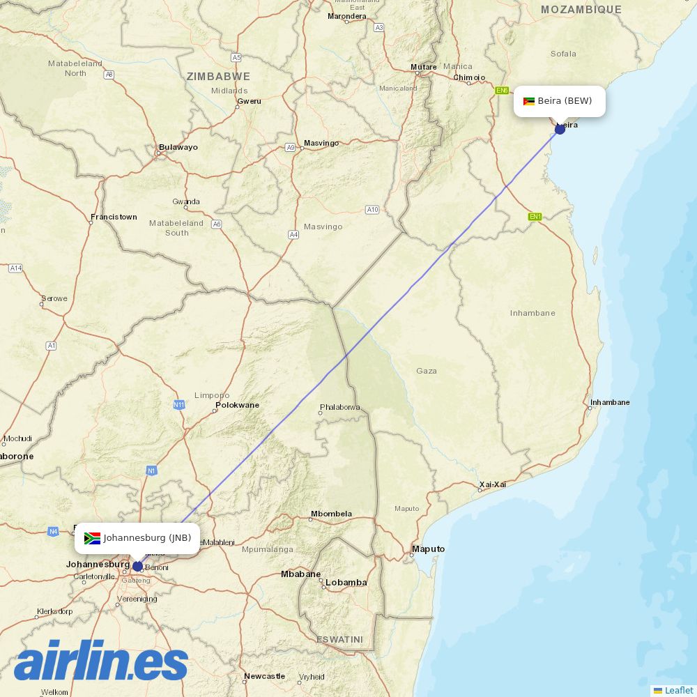 Airlink from Beira destination map