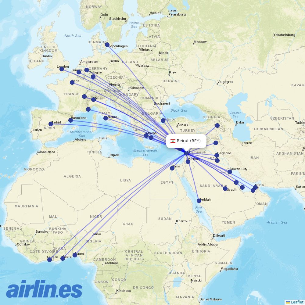 Middle East Airlines at BEY route map