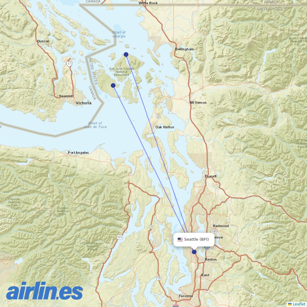 Kenmore Air from Boeing Fld King Co International destination map