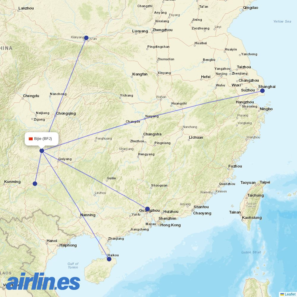 GX Airlines from Bijie Airport destination map