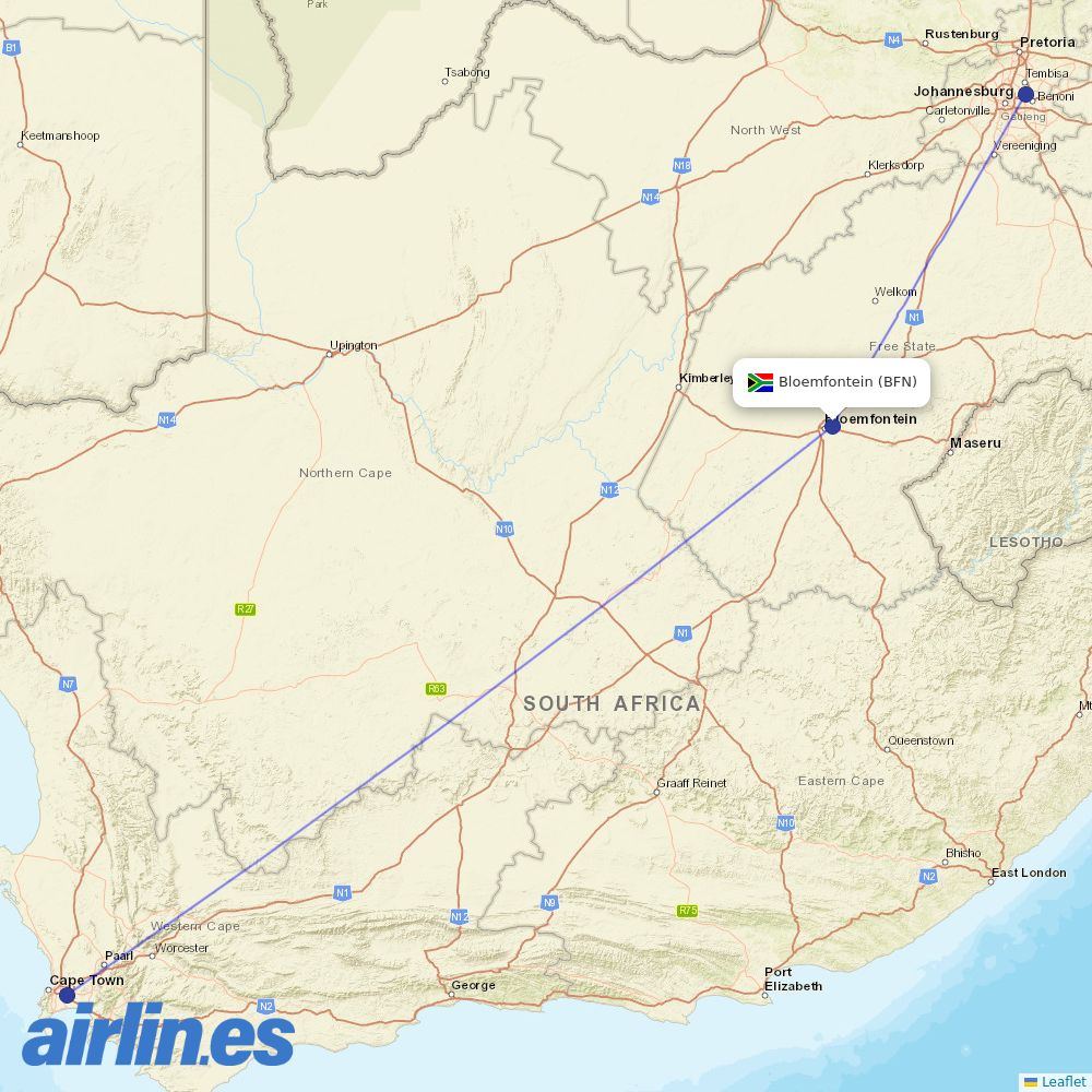 Airlink at BFN route map