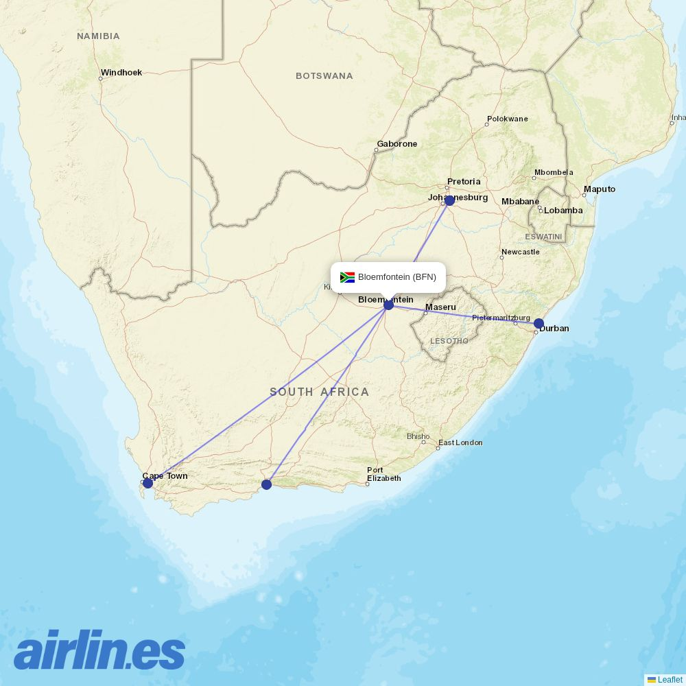 Safair at BFN route map