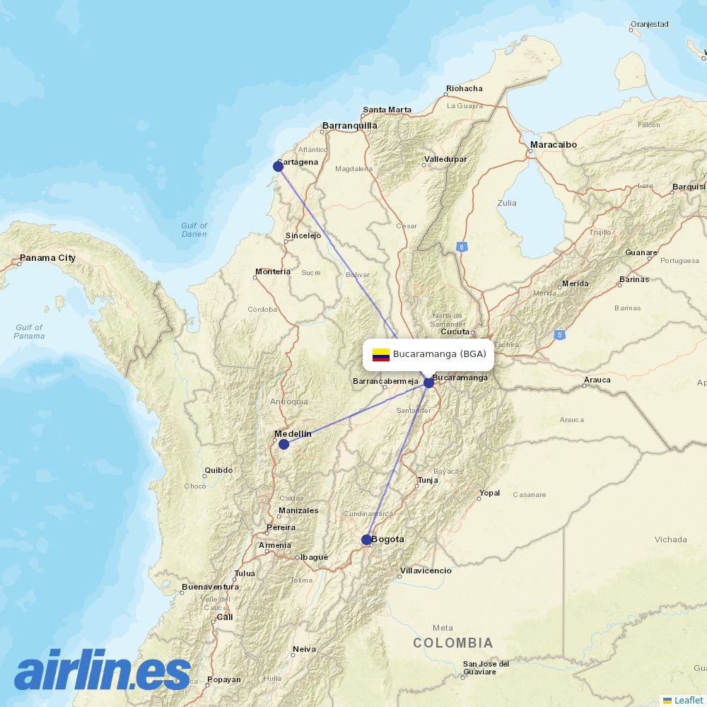 AVIANCA from Palonegro destination map