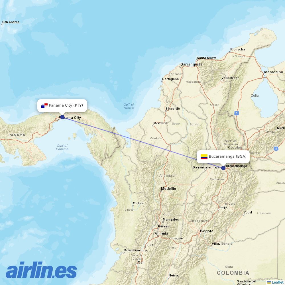 Copa Airlines from Palonegro destination map