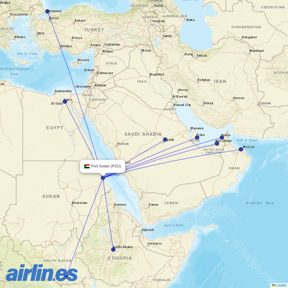 Afrijet from Bangui M Poko destination map
