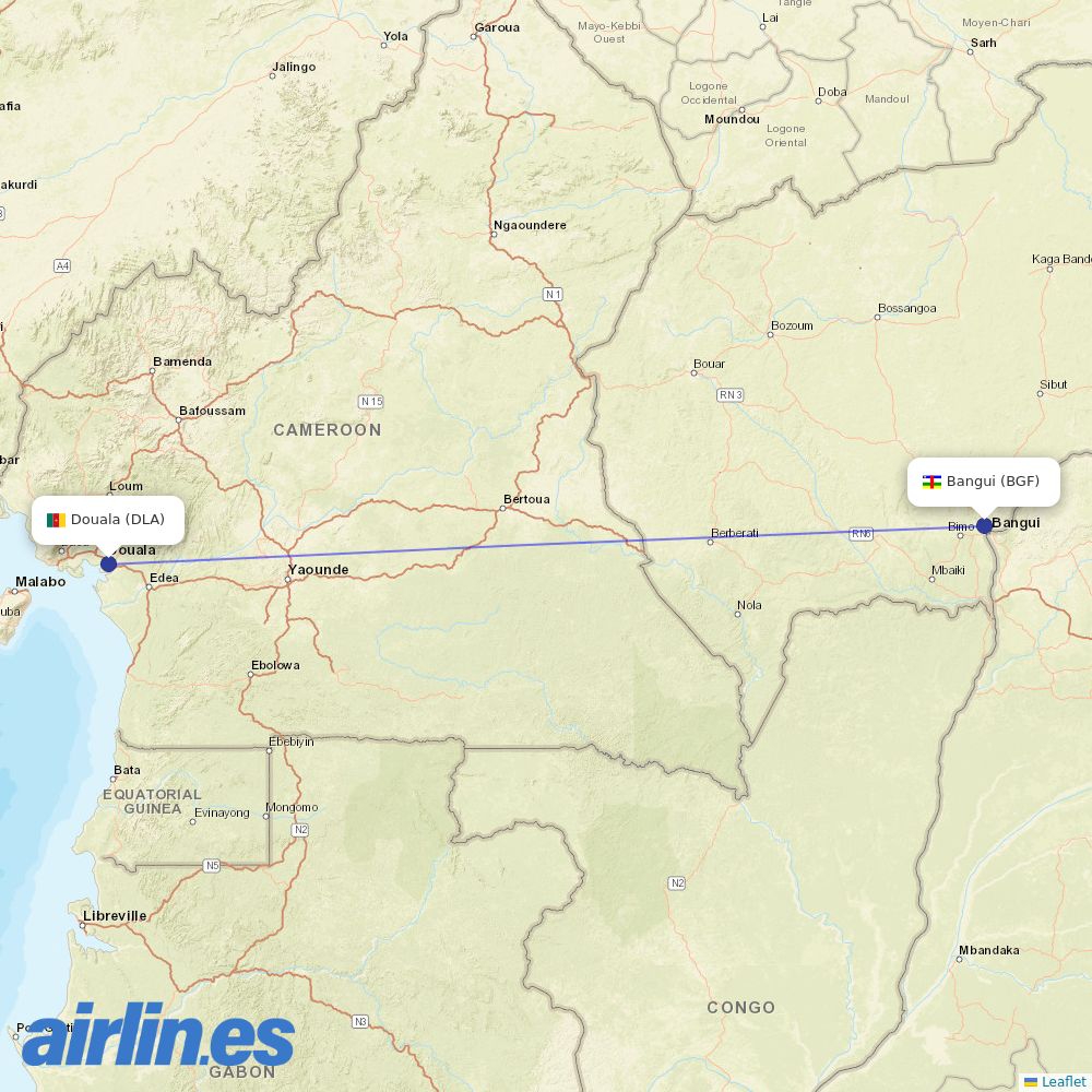 ASKY Airlines from Bangui M Poko destination map