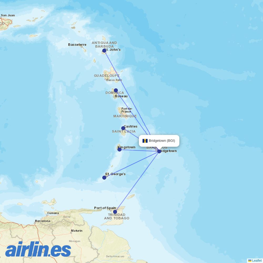 LIAT20 at BGI route map