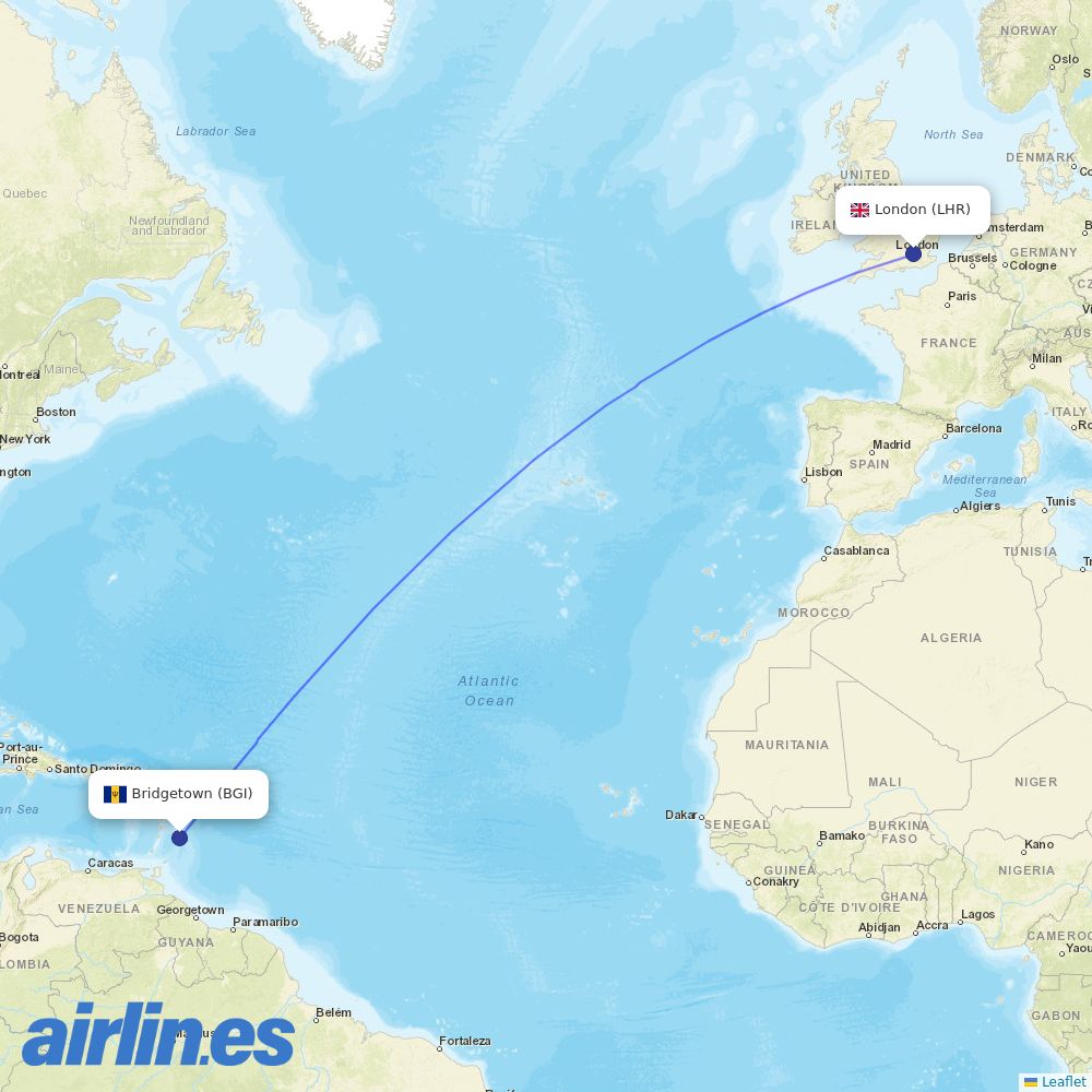 British Airways from Grantley Adams International destination map