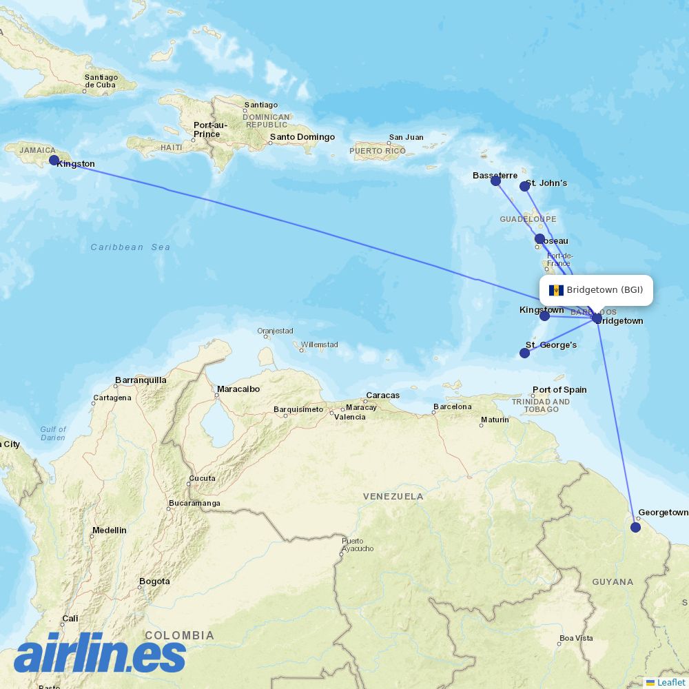 interCaribbean Airways at BGI route map