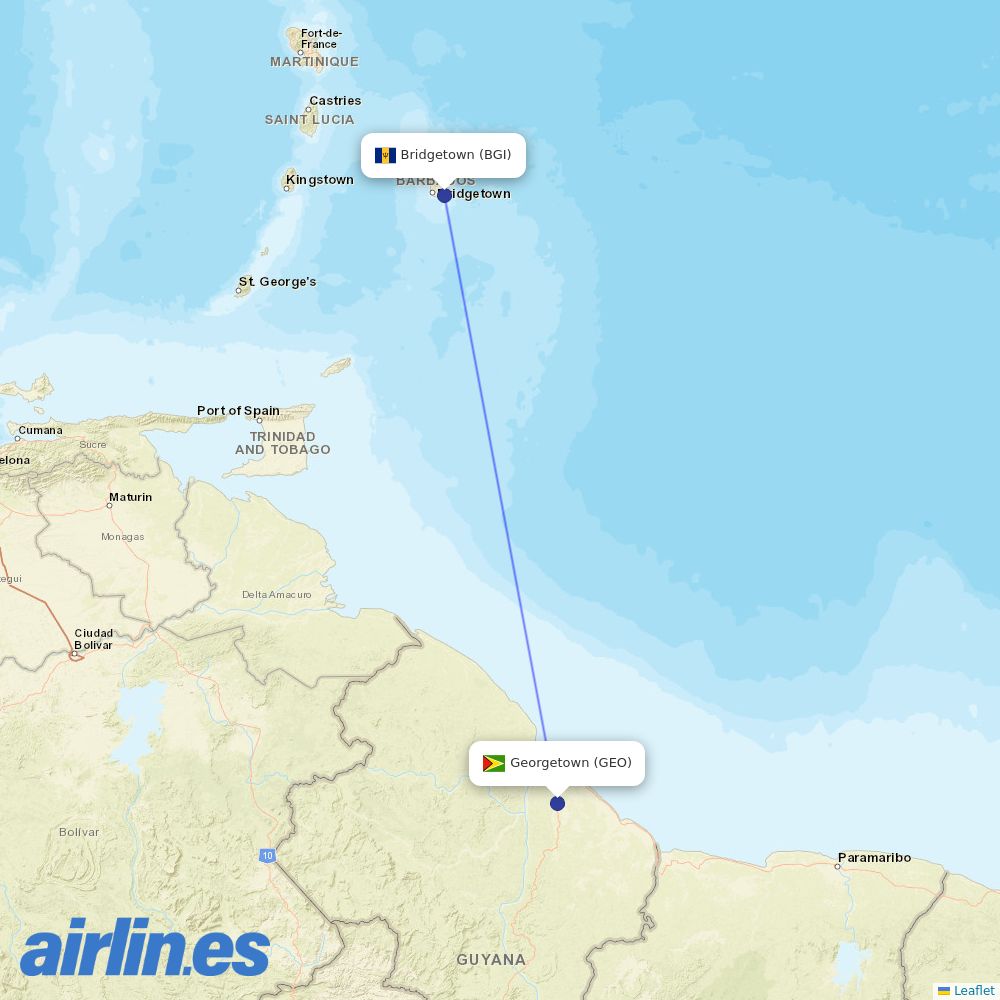KLM from Grantley Adams International destination map