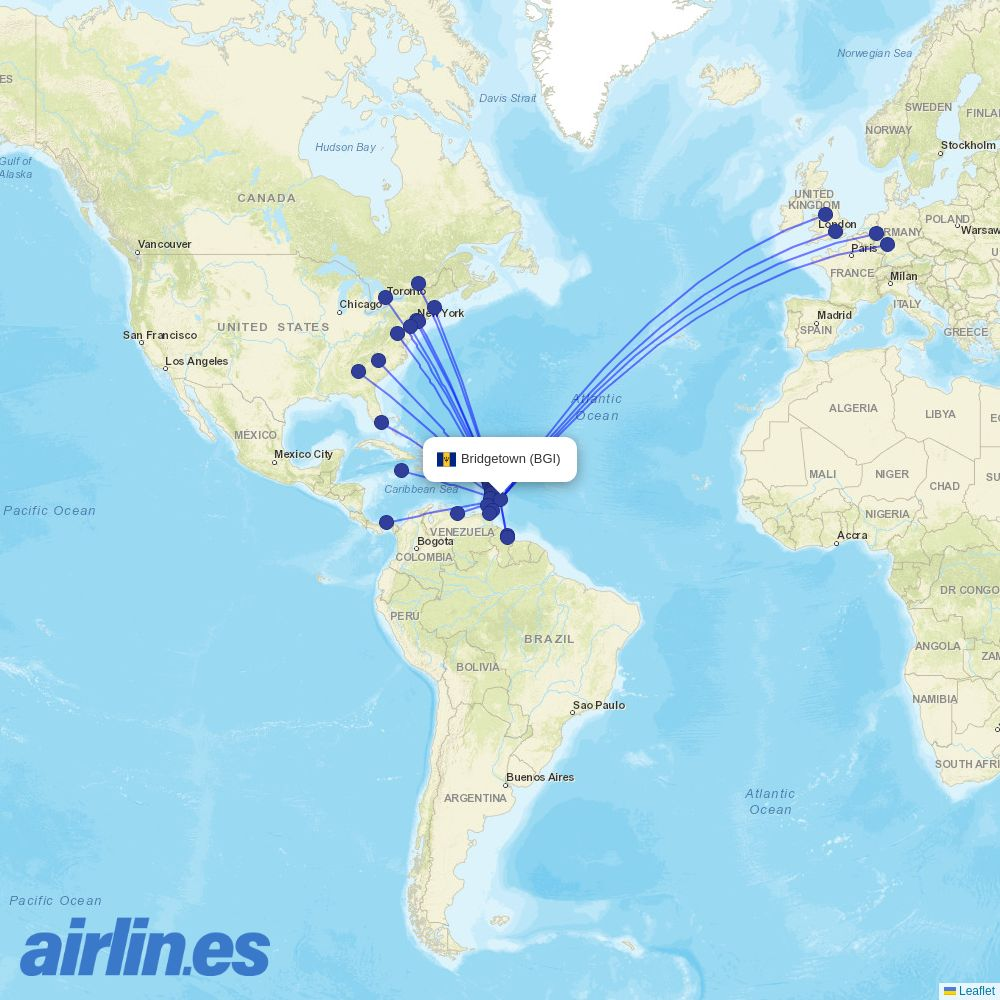 Surinam Airways at BGI route map