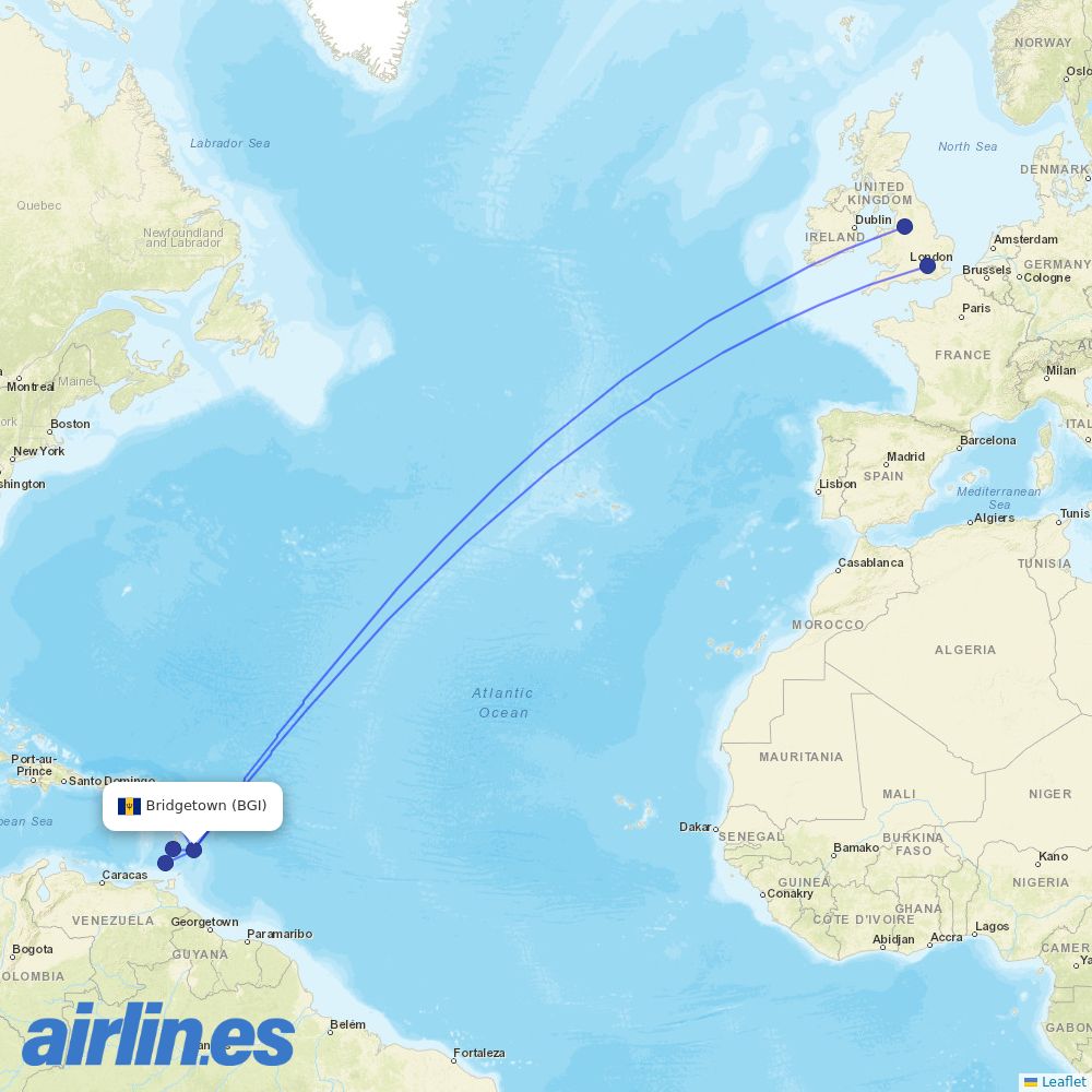Virgin Atlantic at BGI route map