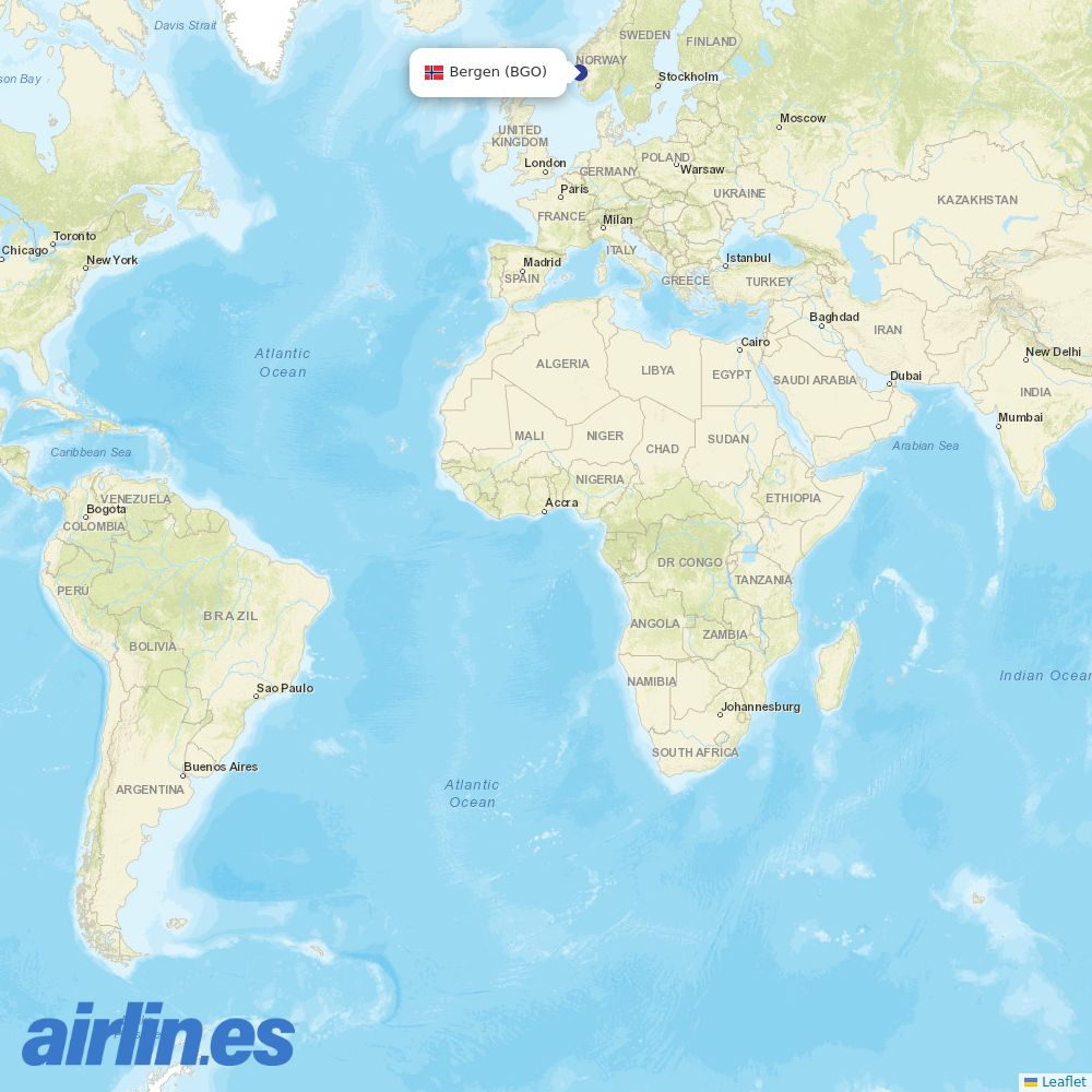 Norwegian Air Sweden from Bergen Airport destination map