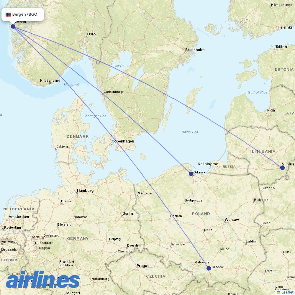 Wizz Air from Bergen Airport destination map