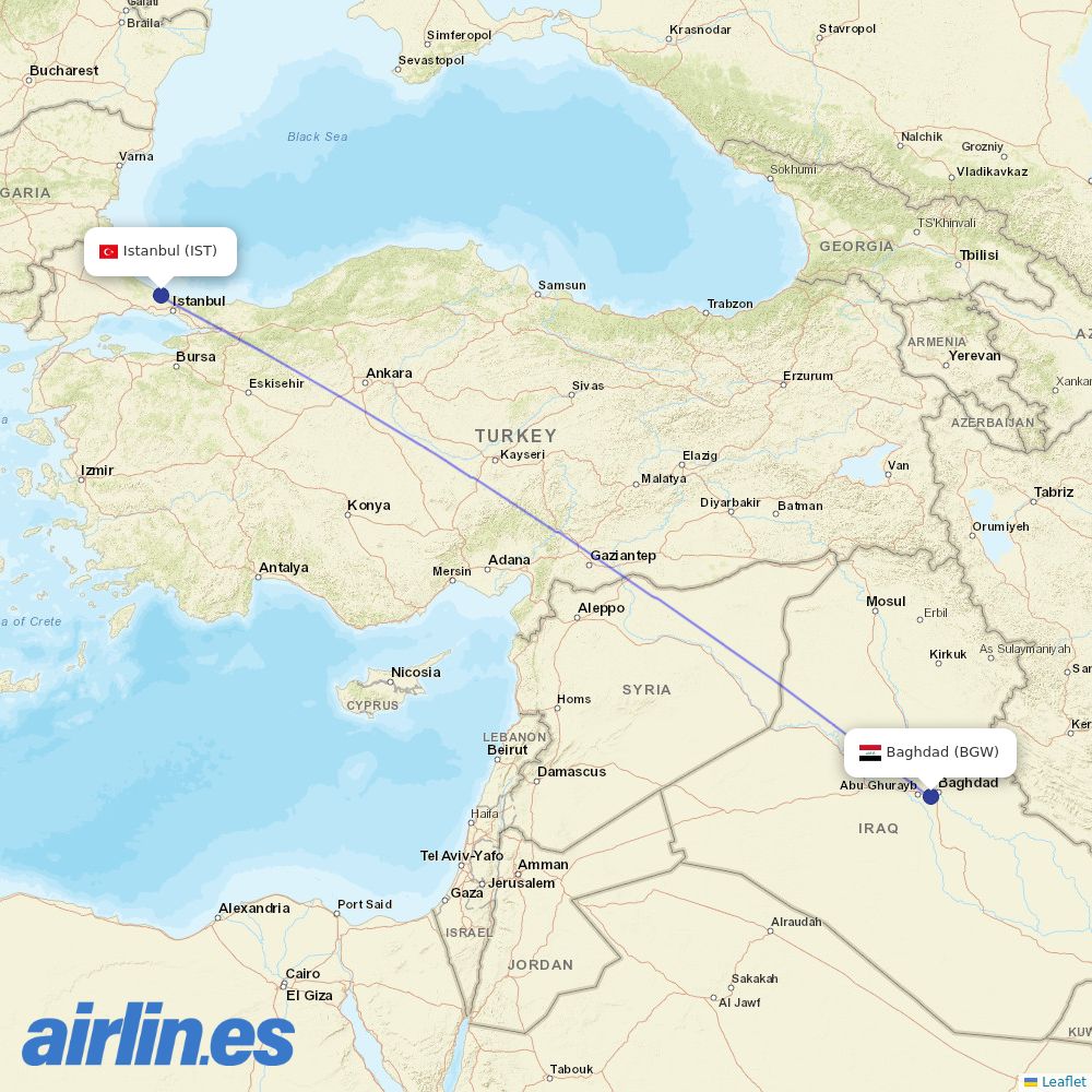 Fly Baghdad at BGW route map