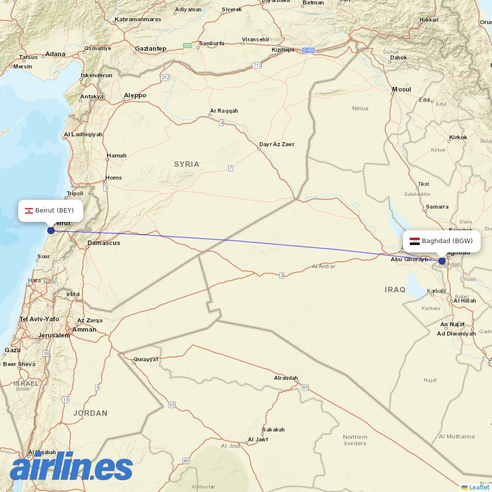 Middle East Airlines at BGW route map