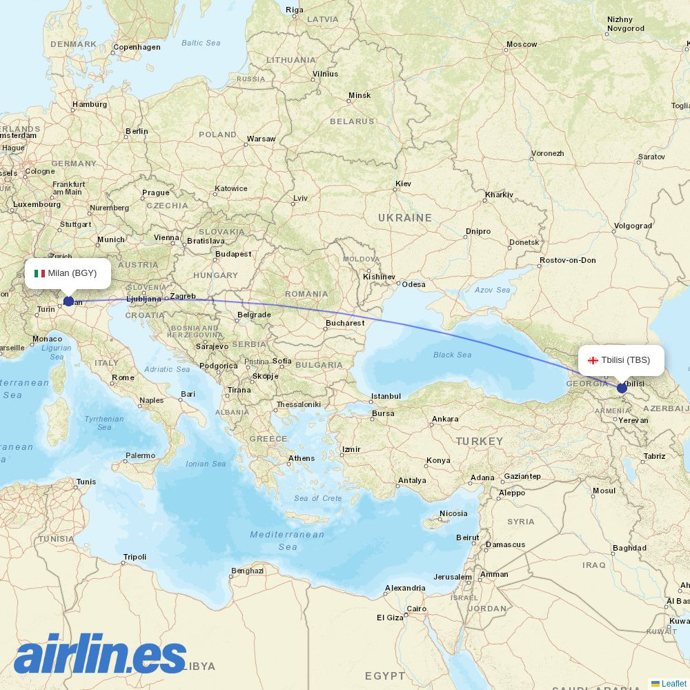 Georgian Airways at BGY route map