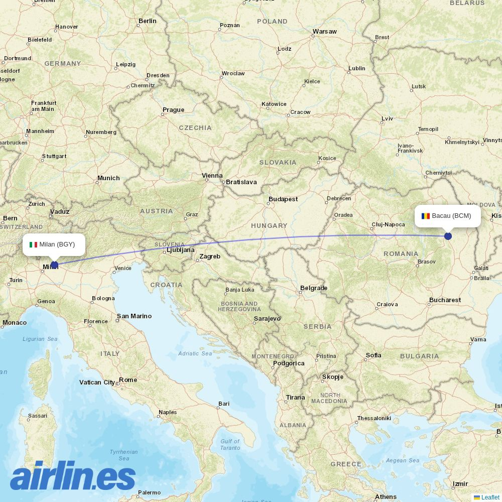 Dan Air at BGY route map