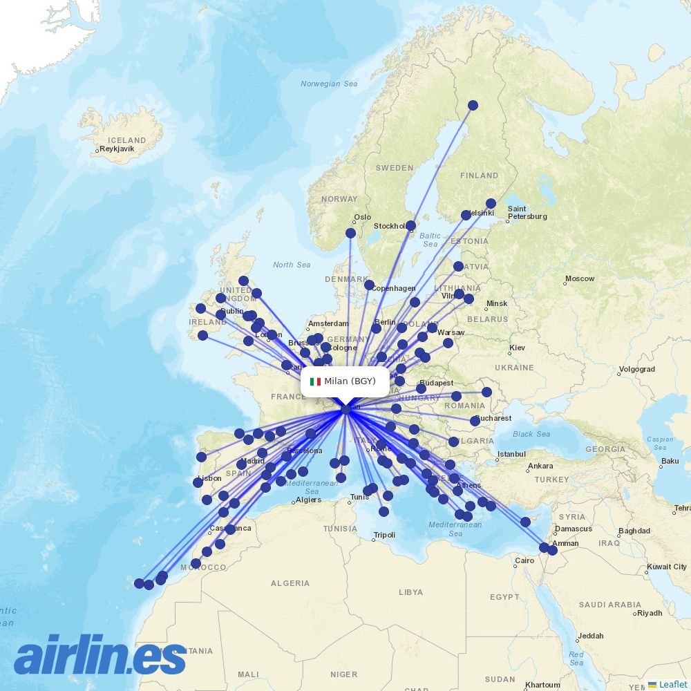 Ryanair at BGY route map