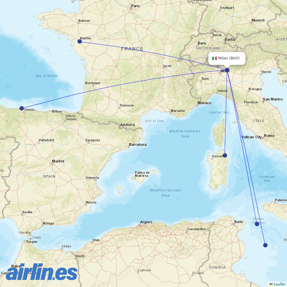 Volotea from Orio al Serio International Airport destination map