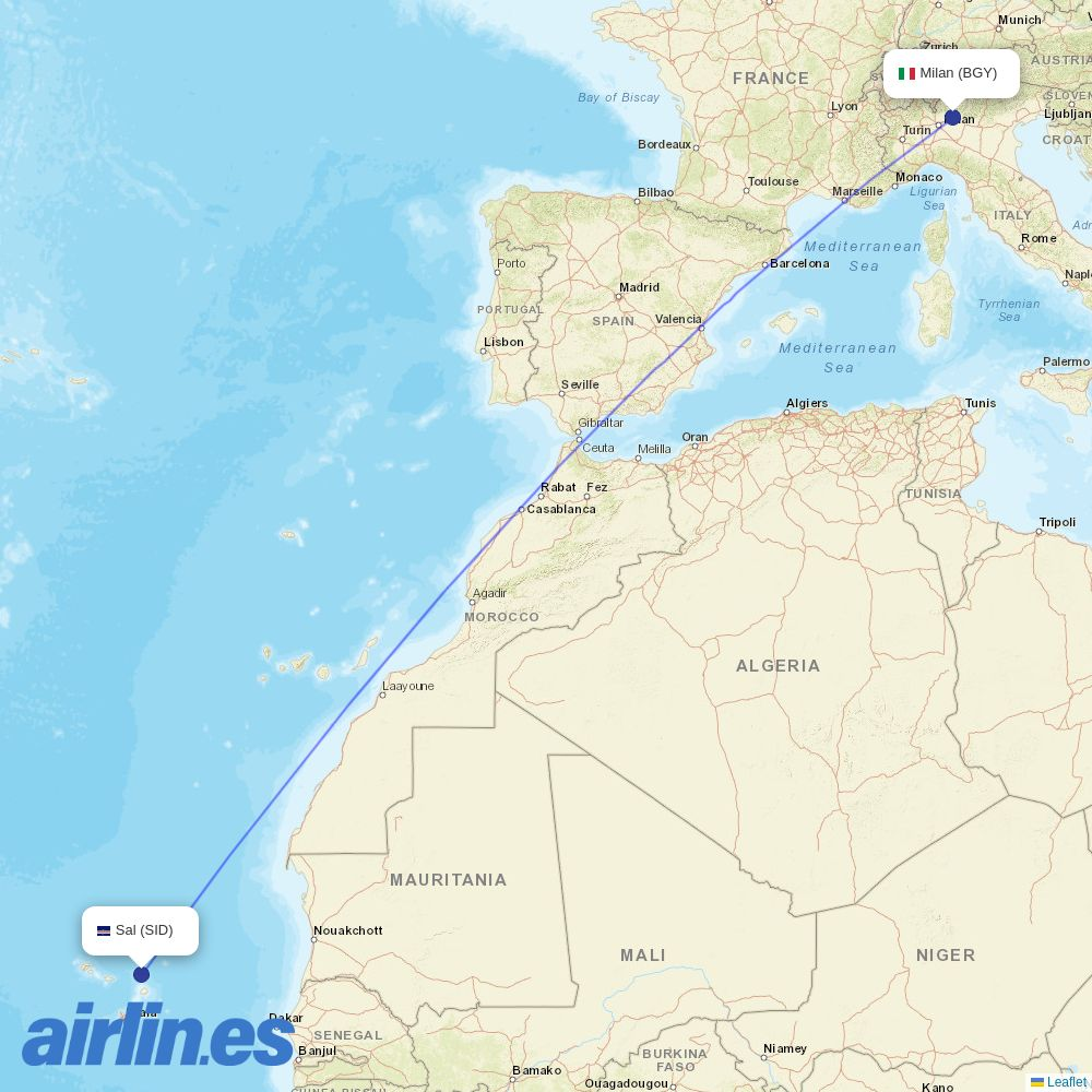 Cabo Verde Airlines at BGY route map
