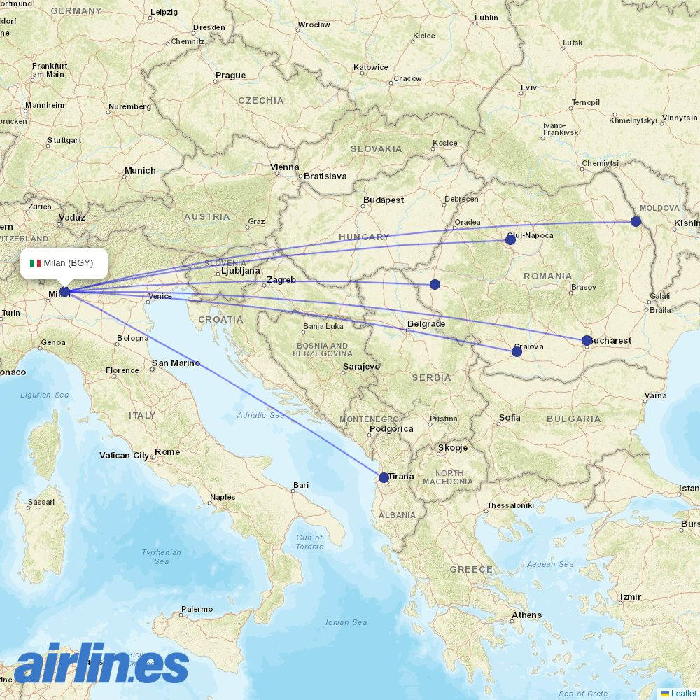 Wizz Air Malta from Orio al Serio International Airport destination map