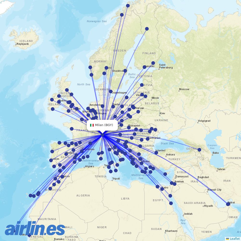 Wizz Air from Orio al Serio International Airport destination map