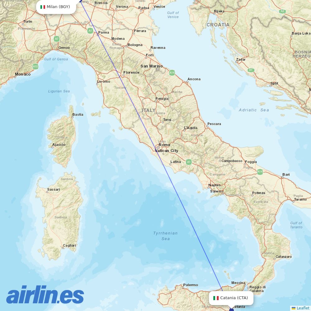 AeroItalia from Orio al Serio International Airport destination map