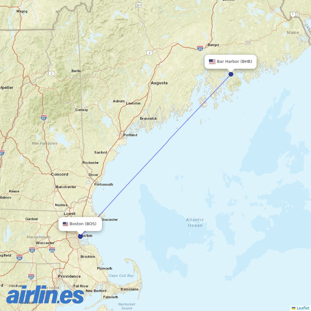 Cape Air at BHB route map