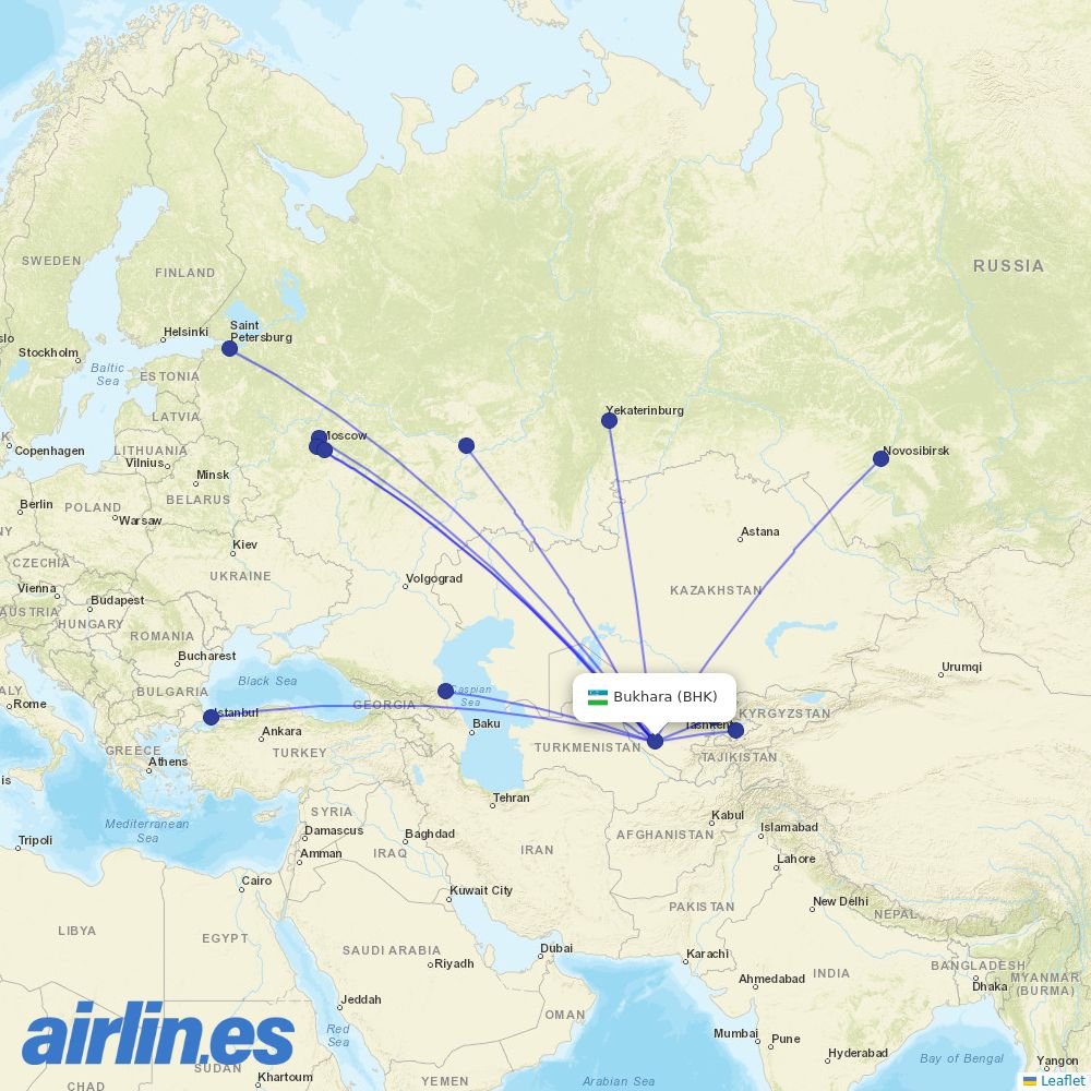 Azimuth from Bukhara destination map
