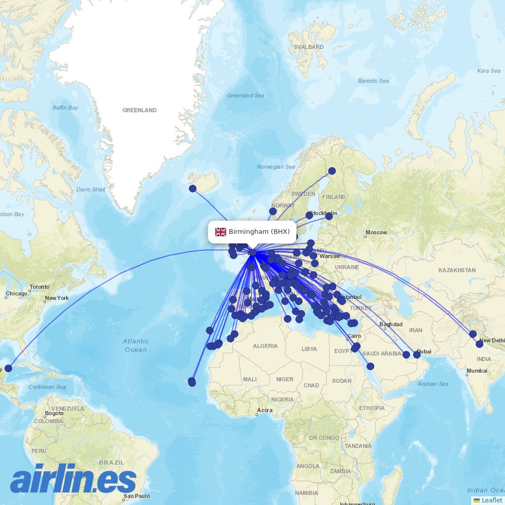 Aer Lingus at BHX route map